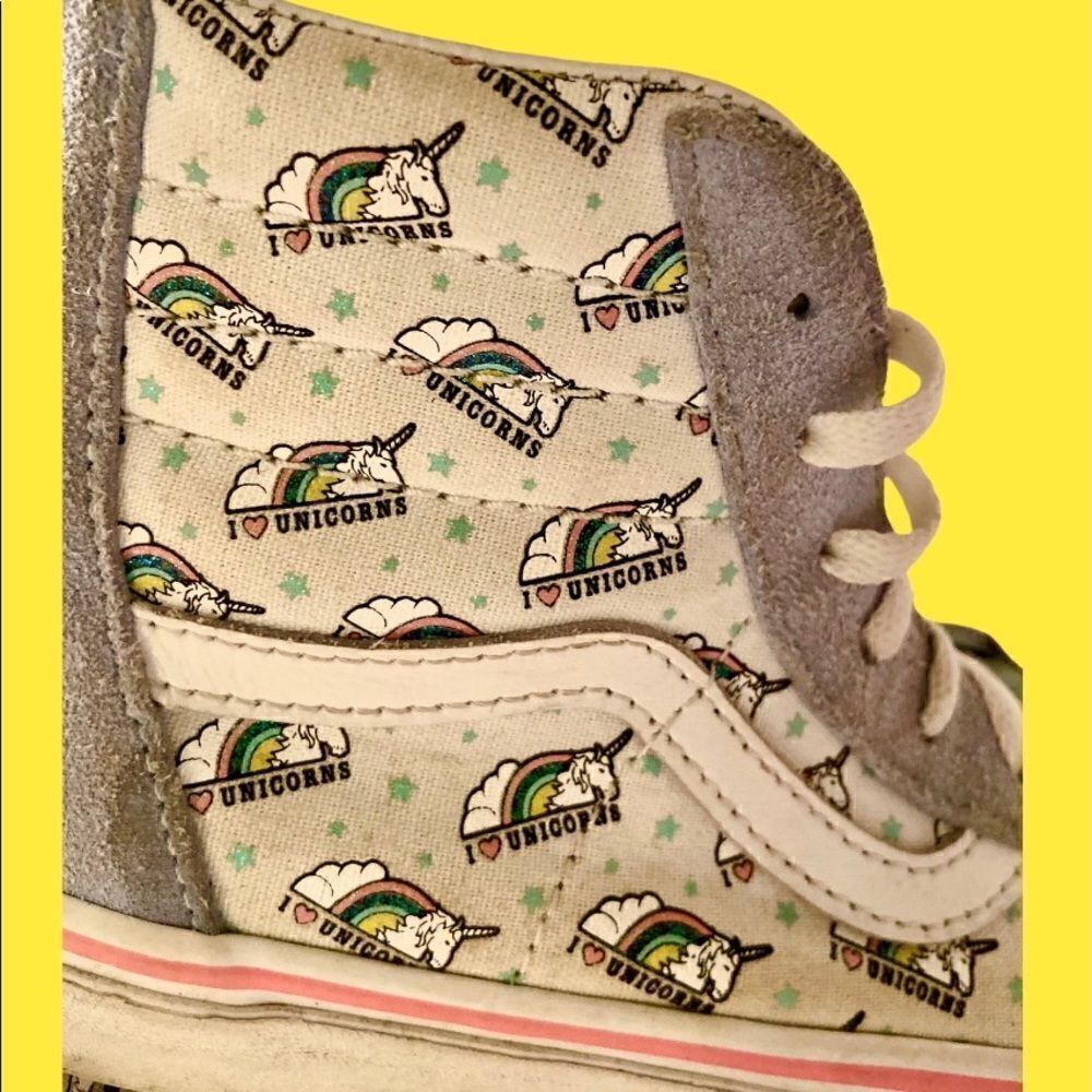 Vans I Love Unicorns Rainbow Mid Zip From Heel Cute Girls Shoes Size 2.5.